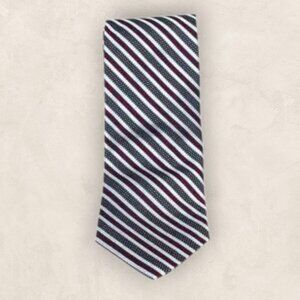 Vintage Roberto Villini Handmade Silk Tie X-Long Striped Maroon Gray White